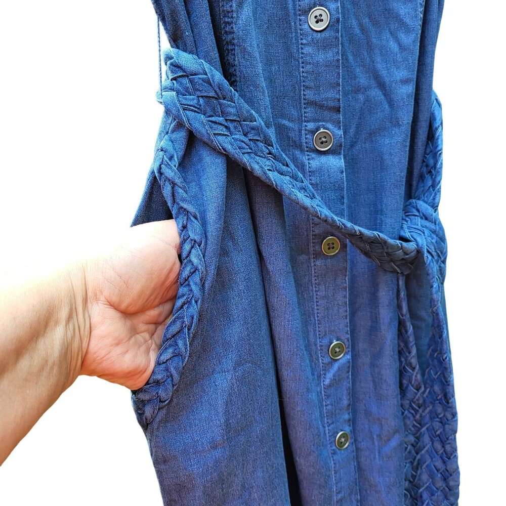 Women's Sleeveless Denim Button-Down Maxi Dress Braided Belt G By Giuliana M NWT - Picture 5 of 15